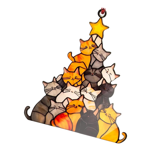 Window Panel Cats Christmas Tree Suncatchers Decors-10 8cm