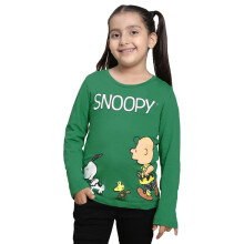 Kidsville Peanuts Geprinte Regular Fit Groene Katoenen T-shirt voor Meisjes