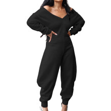 Lässiger Damen-Overall, sexy V-Ausschnitt,-Schwarz XXL