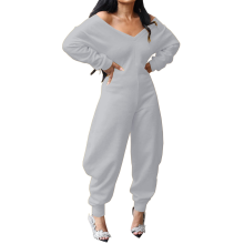 Lässiger Damen-Overall, sexy V-Ausschnitt, schulterfrei,-Gray S