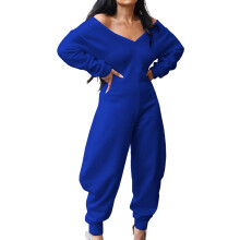 Lässiger Damen-Overall, sexy V-Ausschnitt, schulterfrei,-Blau XL