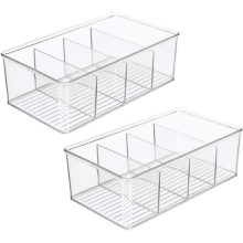 Aufbewahrungsboxen, stapelbar, aus transparentem Kunststoff, ideal für die Speisekammer, 2er-Pack Mehrzweckbehälter mit herausnehmbaren Tren