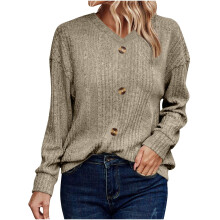 Modisches, langärmeliges, lockeres, lässiges Oberteil-Khaki XL