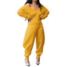 Lässiger Damen-Overall, sexy V-Ausschnitt,-Gelb XXL