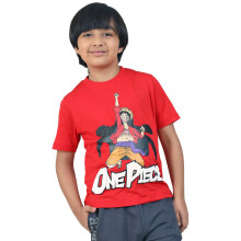Kidsville Official One Piece Luffy Boys Red Graphic Cotton T-Shirts