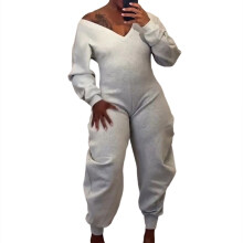 Lässiger Damen-Overall, sexy V-Ausschnitt, schulterfrei,-Gray M