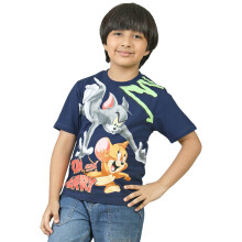 Kidsville Tom & Jerry Boys Graphic Cotton T-Shirts Blue Round Neck
