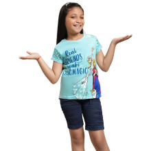Kidsville Frozen Gedrukt Regular Fit Katoenen Blauw Meisjes T-shirt