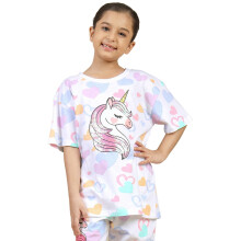 Kidsville Unicorn Meisjes Half Mouw Ronde Hals Witte Graphic Gedrukte Katoenen T-Shirts