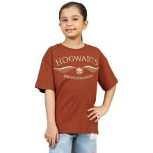 Kidsville Harry Potter Hogwarts Girls Half Sleeve Brown Graphic Cotton T-Shirt