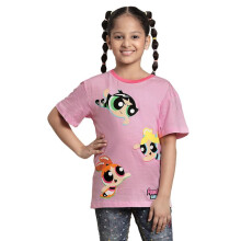 Kidsville Powerpuff Girls Gedrukte Regular Fit Roze Katoenen T-Shirt voor Meisjes
