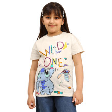 Kidsville Official Lilo & Stitch Girls Off White Regular Fit T-Shirt