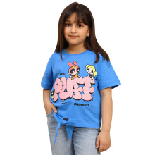 Kidsville Powerpuff Girls Graphic Printed Blue T-Shirt For Girls