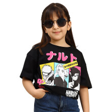 Kidsville Naruto Graphic Printed Girls Black Oversized T-Shirt