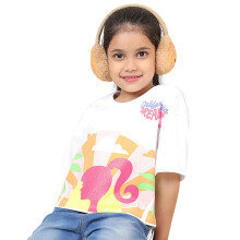 Kidsville Officiële Barbie Gedrukte Boxy Fit Crop T-shirt Voor Meisjes Wit