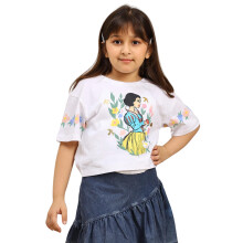 Kidsville Officiële Snow White Graphic Geprinte Meisjes Witte Boxy Fit Crop Tshirt