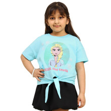 Kidsville Officiële Frozen Graphic Printed Meisjesblauwe T-shirt Regular Fit