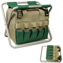 Folding Garden Stool with Detachable Tool Bag, Durable Iron Frame Weeding Seat for Outdoor Gardening