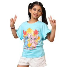 Kidsville Lilo & Stitch Glitter Graphic Relaxed Fit Katoen Blauw T-shirt Voor Meisjes