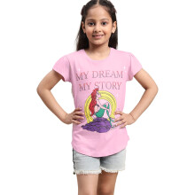 Kidsville Disney Princess Regular Fit Pink Cotton T-Shirt for Girls