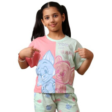 Kidsville Officiële Tom & Jerry Graphic Gedrukte Oversized Fit Katoenen T-shirt Voor Meisjes