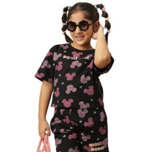 Kidsville Officiële Mickey & Friends Boxy Fit Ronde Hals Zwarte Crop T-shirt Voor Meisjes