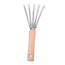 Garden Hand Rake Stainless Steel with Ergonomic Wooden Handle for Precision Weeding and Soil Aeration