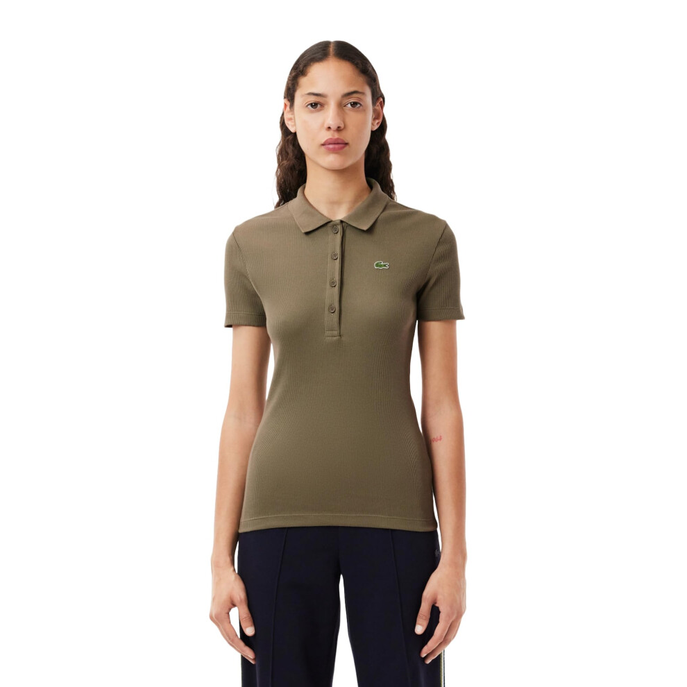 New Lacoste Women's L.12.d Slim Fit Ribbed Cotton Polo Shirt