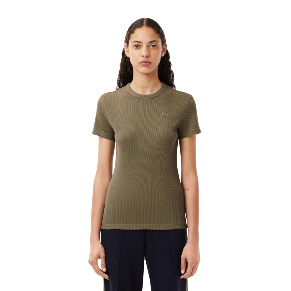 New Lacoste Women's Slim Fit Ribbed Cotton T-Shirt