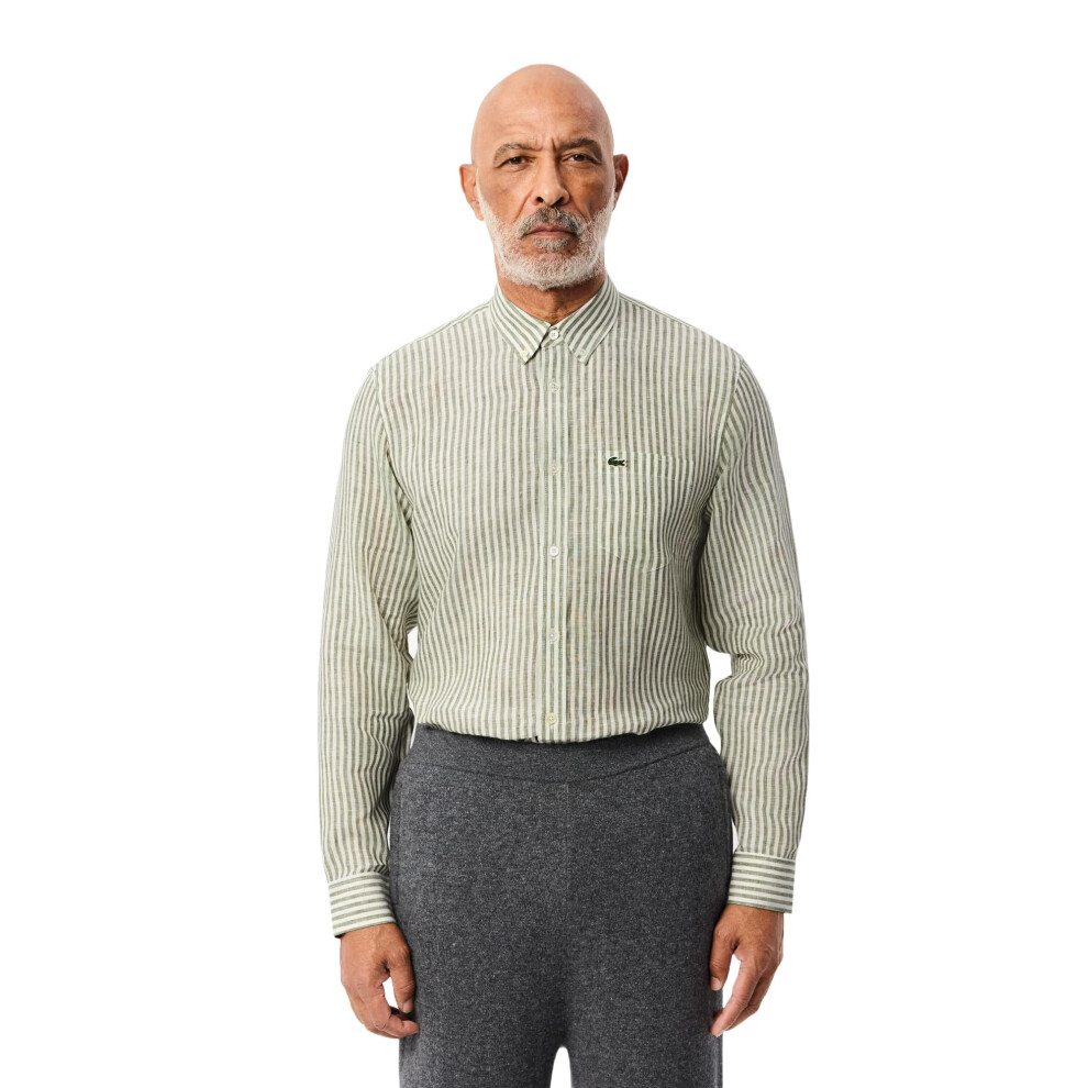 New Lacoste Men's Regular Fit Striped Linen Shirt