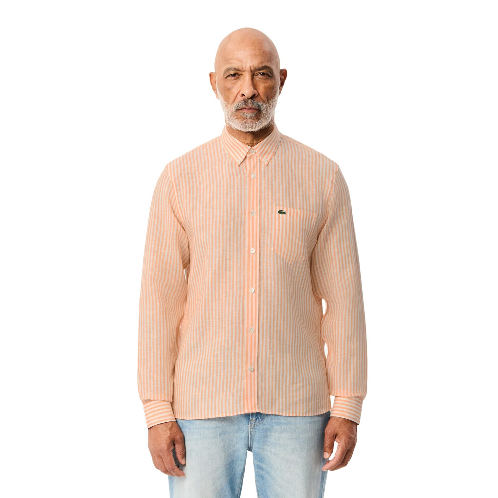 New Lacoste Men's Regular Fit Striped Linen Shirt