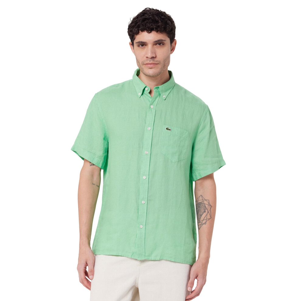 New Lacoste Men's Short Sleeved Linen Shirt
