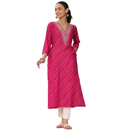 Libas Womens Printed Silk Blend Straight Kurta For Women