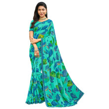 Laxmipati Sarees Blommönstrad Georgette Saree i Ljusblå Med Oskuren Blus - Perfekt För Festliga Tillfällen