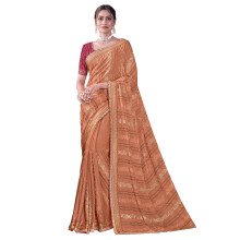 Laxmipati Sarees Kvinna Resham Broderad Chiffon Saree I Persika Färg Med Oskuren Blus