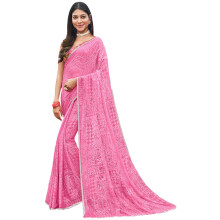 Laxmipati Sarees Kvinnors Abstrakt Tryckt Chiffon Brasso Saree I Rosa Färg Med Unstiticher Blus