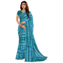 Laxmipati Sarees Kvinna Broderad Spets Med Gota Patti, Pärlor Och Stenarbete Chiffon Saree Blå