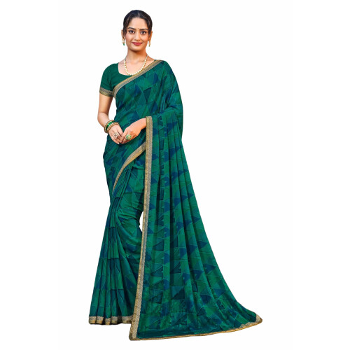 Laxmipati Sarees Γυναικείο Γεωμετρικό Εκτυπωμένο Σαρί Σε Πράσινο Χρώμα
