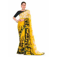Laxmipati Sarees Kvinnors Abstrakt Mönstrad Georgette Saree Gul Med Ofodrad Blus - Perfekt För Festliga Tillfällen
