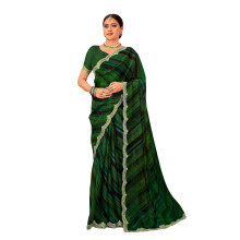 Laxmipati Sarees Kvinnors Lehariya Tryckt Organza Silkesaree I Grön Färg Med Oskuren Blus - Perfekt För Festliga Tillfällen