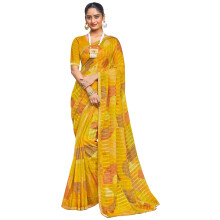 Laxmipati Sarees Kvinnors Geometriska Mönstrade Chiffon Saree I Senapsgul Färg