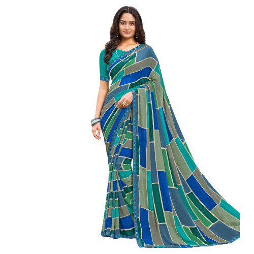 Laxmipati Σαρί Geometric Printed Georgette Multi Χρώματα με Unstitched Blouse