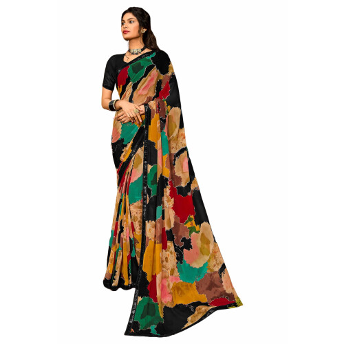 Laxmipati Sarees Γυναικείο Σαρί Γεωργέτας με Αφηρημένο Σχέδιο σε Πολλαπλά Χρώματα