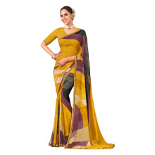 Laxmipati Sarees Kvinnors Abstrakt Tryckt Georgette Saree Gul Med Oförändrad Blus - Perfekt För Festliga Tillfällen