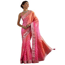 Sari Chinon Stampato per Donne con Blusa Inclusa