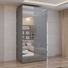 (Grey, 90cm) Modern High Gloss Hinged Wardrobe 2 or 3 Door