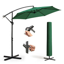 KEPLIN 3M 6 Ribs Cantilever Garden Parasol Umbrella with Crank Handle & Cover, UV Resistant, Water-Repellent Polyester, Green