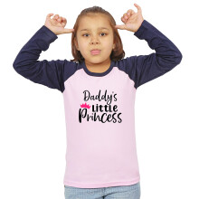 Limit Fashion Store - T-shirt voor Meisjes Daddy's Little Princess (9-10 Jaar, Baby Roze - Marineblauw)