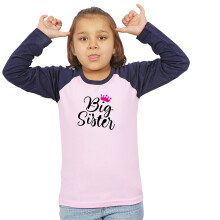 Limit Fashion Store - T-shirt pour Fille avec Design Couronne Grande Soeur (5-6 ans, Rose Bébé - Bleu Marine)