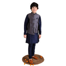 Conjunto Kurta Pyjama Lilpicks para Rapazes com Jaqueta Nehru Impressa (Azul Dourado) (7-8 Anos)